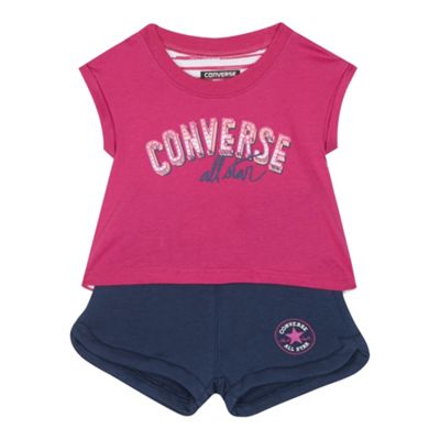 Converse Baby girls' pink 'All Star' print top and shorts set